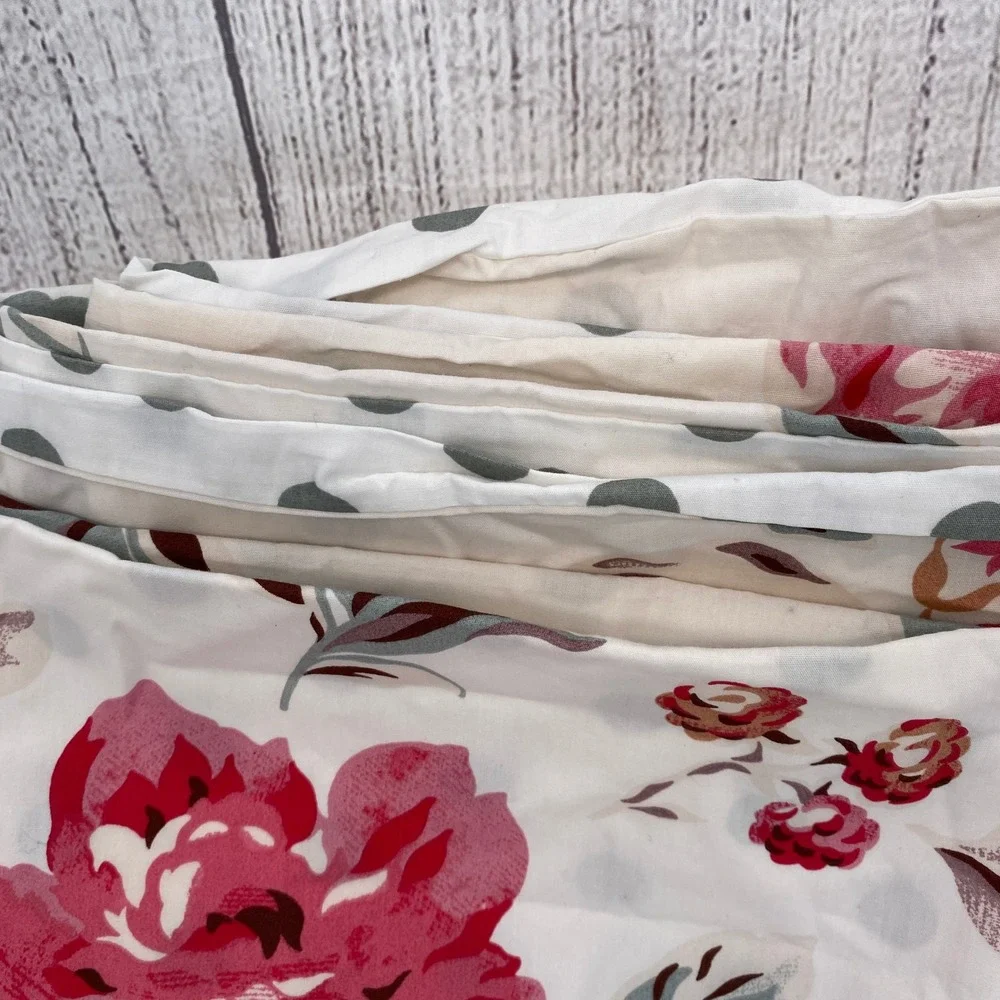 Cath Kidston Duvet Cover King Raspberry Roses Floral Gray Polka Dot Reversible